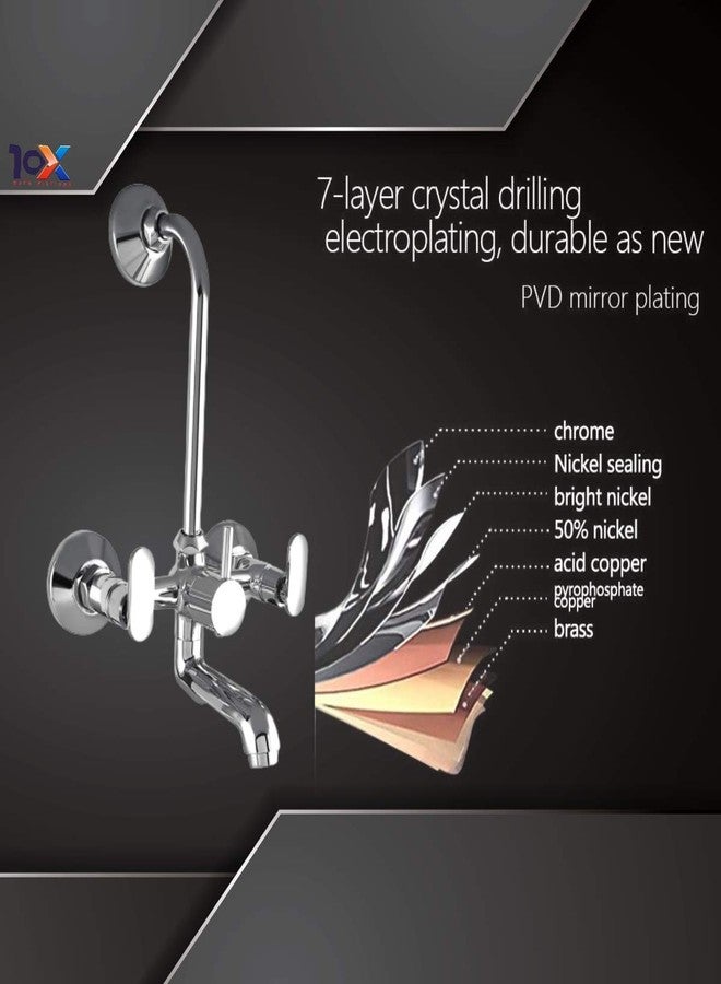 10X Brass Wall Mixer 2 in 1 for Bathroom WM-5502 with Provision for Overhead Shower with Long Bend Pipe Chrome Plated - Image 2